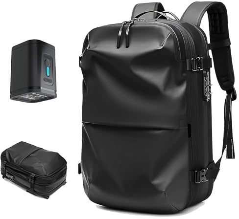 Airback Backpack, Zaino a Compressione Sottovuoto con Pompa - Zaino Espandibile Antifurto Impermeabile da 60 Litri,Grande Capacità Viaggio Sottovuoto (Black+ Pump)