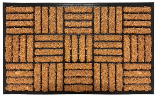 LS Coco Coir Door Mat Heavy Duty Non Slip Doormat for Indoor & Outdoor Use Natural Coir Front Door Mat Shoe Scraper Removes Mud Dirt & Grass Entrance Mat for Patio Porch & Hallway (1)