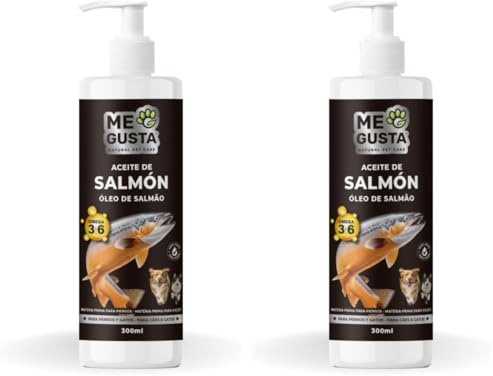 ME GUSTA Aceite de Salmón para Perros y Gatos | Optimiza el Sistema Inmunitario | Fortalece Las Articulaciones y los Huesos | Reduce Problemas de Piel | 300ml (Paquete de 2)