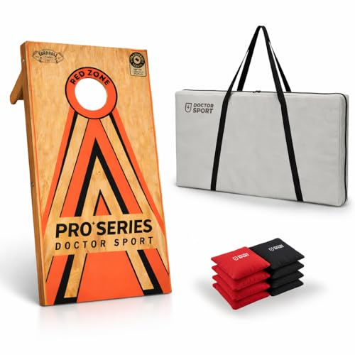 Dr Sport Cornhole Pro+ Kit 120 × 60 cm – Bois (pas de bois compressé) – Environ 14 kg par planche – 8 sacs à billes et sac de transport