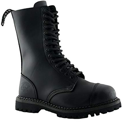 Grinders Herald unisex svart läder Ranger militär stål tå keps stövlar med 14 öljett snörning