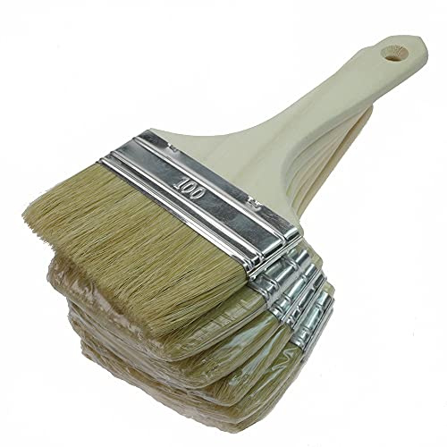 ROTIX Brocha plana de 10 cm para pintar fácilmente, barniz y protección de la madera, pincel de pintor de 100 mm (3)