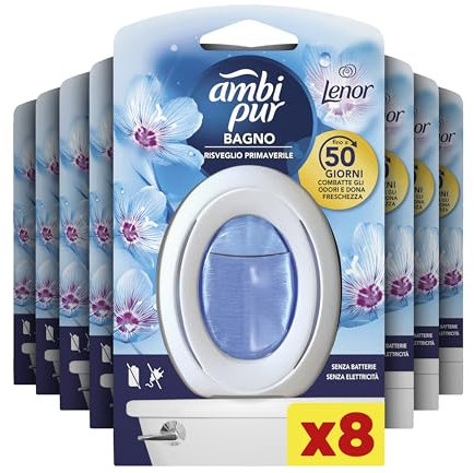 Ambi Pur Bagno, Profumatore Per Ambienti Ad Azione Continua Eliminazione E Prevenzione Degli Odori, Lenor Risveglio Primaverile 8 Pezzi