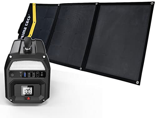 Prime Tech tragbare Powerstation Solargenerator Stromversorgung Stromgenerator 515Wh 600W mit Solarpanel 120 W für Garten Reise Camping Wohnmobil Outdoor Notfall