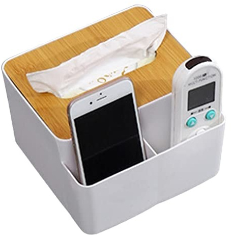 pañuelos plástico con Tapa Madera, Caja para pañuelos cosméticos, dispensador pañuelos, Organizador Escritorio, Almacenamiento para Mando Distancia, pañuelos para