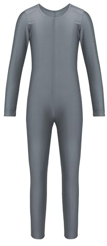 Hansber Kids Girls Boys Long Sleeves Gymnastics Leotard One Piece Ballet Dance Unitard Full Bodysuit Athletic Jumpsuit Grey 13-14 Years