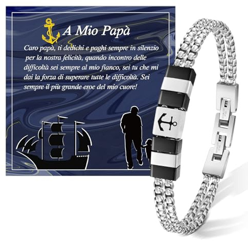 FANCIBAND Bracelet homme en acier inoxydable double avec ancre réglable personnalisé bracelet homme porte-bonheur cadeau pour mari petit ami frère, Taglia unica, Acier inoxydable, Non applicable.