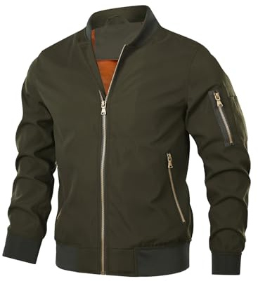 HOOD CREW Men’s Casual Lightweight Bomber Jackets Sportswear Thin Windbreaker with Multi Pockets