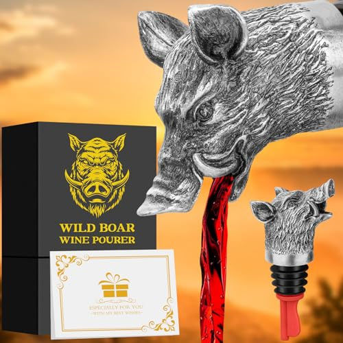 LULLEA Testa di Cinghiale Aeratore per Vino 2-in-1 Versatore e Tappo per Bottiglia per Uomini e Donne, Regali di Caccia per Cacciatori, Versatori per Bottiglie di Liquore Beccuccio per Alcolici e