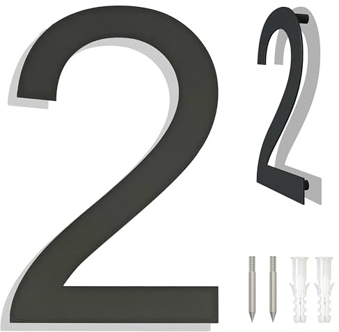 Ywonoby Número de casa Acero inoxidable - RAL 7016 Gris antracita - Aspecto flotante moderno y fácil instalación - Altura 15,2 cm - Arial Número 2