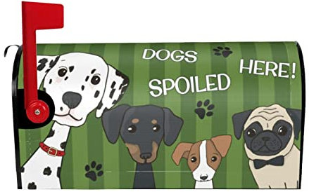 Sipeigyd Niedliche Cartoon-Hunde, magnetische Briefkasten-Abdeckung, grün gestreifter Hintergrund, Bauernhaus, Tier, Kunst, Malerei, Briefkasten-Abdeckung, Verpackung, Dekoration, Garten, Outdoor,