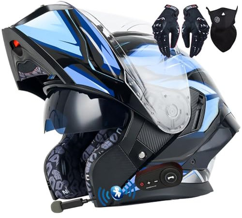 Bluetooth Flip-up Modular Motorcycle Helmet ECE Approved Front Helmet Anti-fog Visor Tinted Racing Crash Karting Full Face Motorbike Helmets XXL