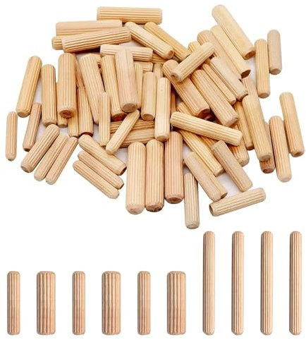 180PCS Wooden Dowels, 3 Sizes 6mm 8mm 10mm Round Dowel Pins Natural Grooved Wood Plugs Dowels Rods for Furniture Repair Craft DIY Carpentry