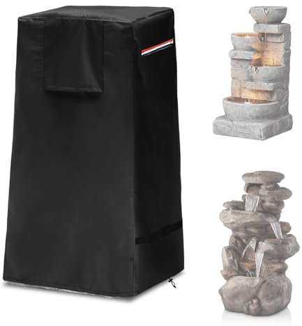 Garden Fountain Cover,Outdoor Heavy Duty Waterproof Dustproof Winter Cover for Cascading Bowls and Stacked Stones Water Fountain with Zipper and Drawstring.(Black,18.5 L x 18.5 W x 33 H)