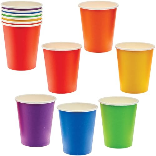 Baker Ross FN129 Vasos de Papel de Colores Arco Iris - Pack de 30, Vasos de Papel Multiusos Reutilizables Biodegradables