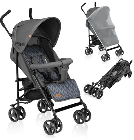 Lionelo ELIA Lightweight Stroller from 6 Months to 3 Years, Compact & Foldable Travel Pushchair with XXL Sunshade, 5-Point Safety Harness, Shock-Absorbent Wheels & Large Shopping Basket