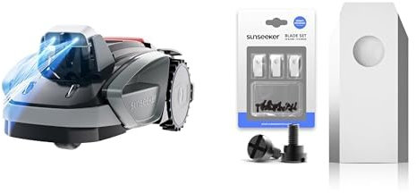 Sunseeker V3 Robot Tagliaerba Senza Filo Perimetrale 600 m², Vision AI, Doppio Occhio, Pendenza 42%, Controllo Tramite APP + Sunseeker Lame per Tosaerba Robot V3 & V3 Plus, 12 pezzi