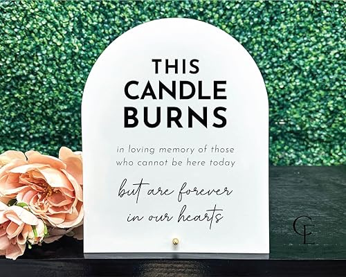 Memorial Candle Acrylic Arch Sign – 8x10 White UV-Printed Tabletop Sign with Gold Standoff for Weddings & Remembrance Tables