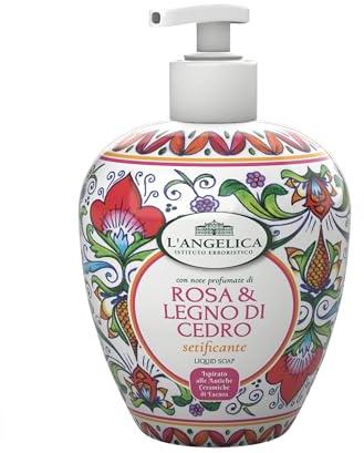 L'Angelica, Sapone Liquido Mani Setificante, Rosa e Legno di Cedro, Pelle Setosa e Profumata, Dermatologicamente Testato, 500ml