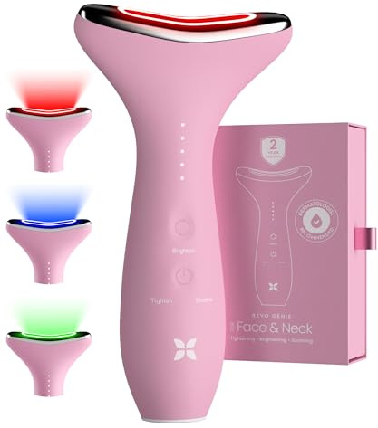 REVO Genie Facial Massager for Face and Neck, LED Beauty Device with Heat and Vibration, Depuffing Sculpting Tool with Red Blue Green Light Modes for Skincare Routine