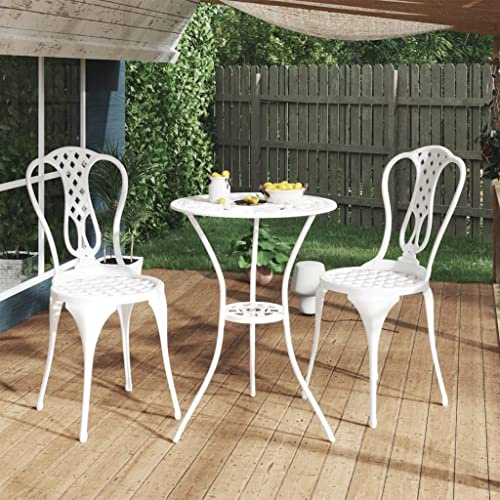 Generic, Juego de bistró de Aluminio Fundido de Bronce, Diseño Floral, Resistente a la Intemperie, Muebles de Jardín, Decorativo, Muy Duradero para Patio, Juego de bistró de Aluminio (Blanco)