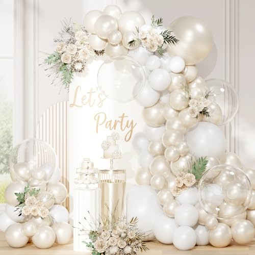 QIFU Pärlvita Ballongbåge Kit, 113 St Vita Ballonggirlander Kit Bröllop Pärlballonger Med Bobo För Bröllop, Förlovning, Jubileum, Födelsedag Dekorationer För Kvinnor, Bridal Shower, Eid Och Ramadan
