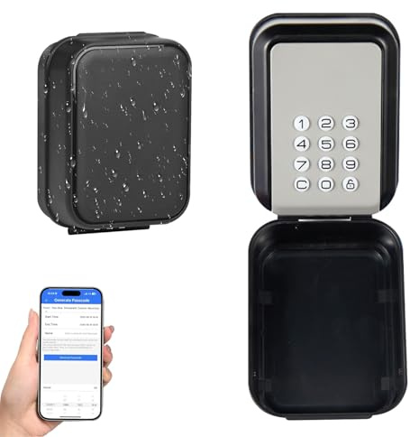Caja de llaves inteligente, caja fuerte electrónica para llaves con Bluetooth, compatible con TTLock APP y desbloqueo con código PIN, Caja fuerte para llaves IP65 impermeable para casa o apartamento
