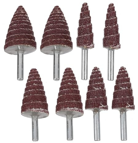 ASAKKURA Set 8 Testine di Rettifica Coniche per Smerigliatrice Elettrica 6mm, Ruote Lamellari Abrasive a Forma di Cono per Levigatura e Lucidatura, Mole Abrasive Piccole per Uso