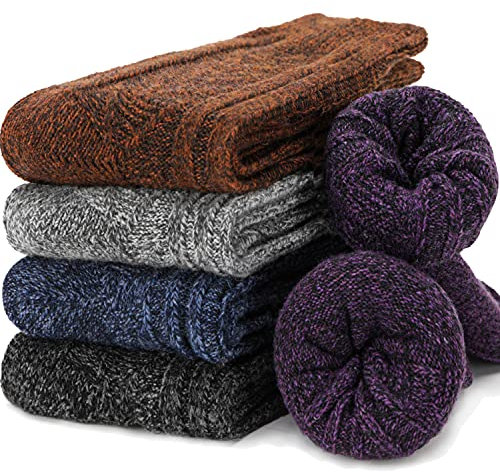EBMORE Damen Merino Thermosocken Wollsocken Warme Wandersocken Wolle Socken Geschenke für Frauen Weihnachten Wintersocken Winter Arbeitssocken Stricksocken Weihnachtsgeschenke, 5 Paar(Dunkle Farbe)