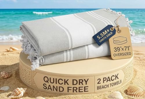 LANE LINEN Extra Large Beach Towels 2 Pack – Oversized 39x71, Pre-Washed, Quick Dry, Sand-Free & Absorbent Pool Towels, Stylish & Lightweight for Women – Grey