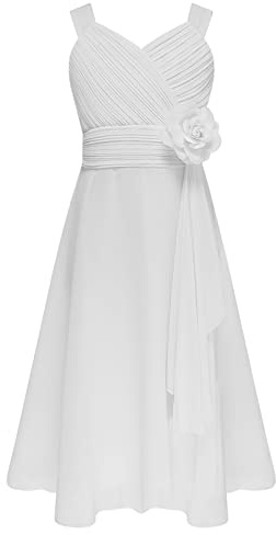 Aislor Bebe Fille Robe Demoiselle d'honneur Mariée Enfant Robe de Cérémonie Communion Asymétrique Robes A Fleur Bretelles Blanc 15-16 Ans