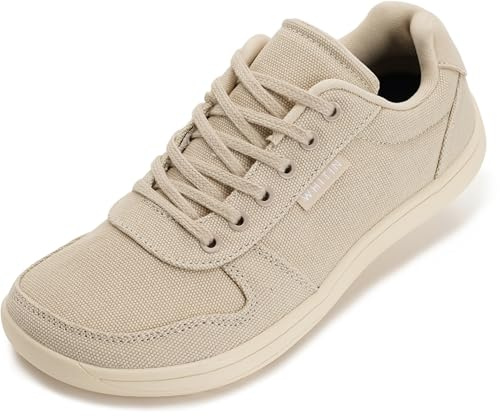 WHITIN Wide Toe Box Shoes for Women Canvas Minimalist Barefoot Sneakers Zero Drop Sole Minimus Size 9 Fashion Training Beige 40