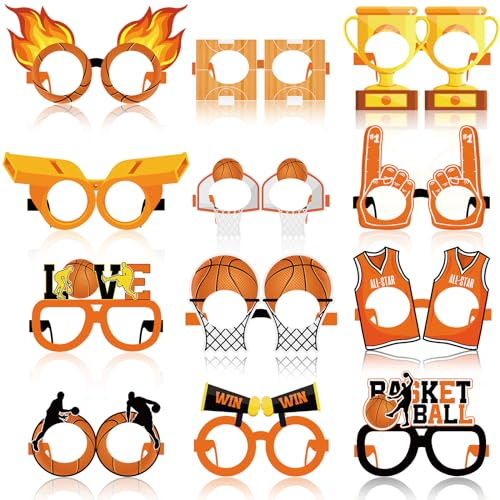 Harrycle 36 Pack Basketball Party Favors Basketball Paper Glasses Frames All Star Photo Booth Props Eyeglasses for Boys Kids Sports Theme Birthday Party Decorations Baby Shower Game Day Supplies