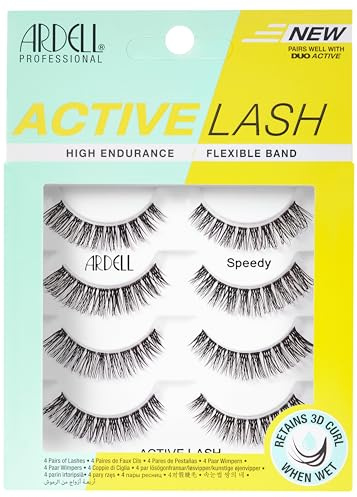 Ardell Active Lash - Speedy, False Eyelashes, Water-Resistant, Lightweight, Strip Lashes, 4 Pairs, 1-Pack