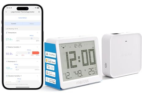 Meross Thermomètre Hygromètre Connecté WiFi (AVEC HUB MSH450), Moniteur de Température et d’Humidité Compatible avec Apple Home, Alexa et Google Home, Surveillance à Distance et Notification d’Alarme