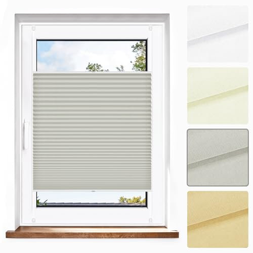 Jalousiescout Plissee Klemmfix ohne Bohren—Jalousie 125x130cm grau Sichtschutz Fenster Sonnenschutz, Lichtdurchlässig Rollo für Fenster & Tür, Hochwertiges Polyester Pure Plissee