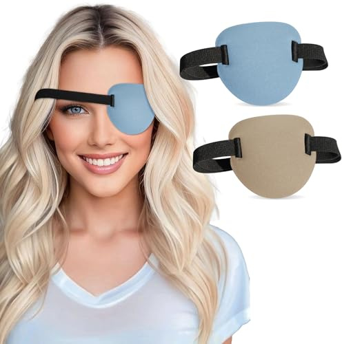 2 cerotti 3D per adulti e bambini, benda regolabile per occhio destro o sinistro, una copertura per occhio pigro per ambliopia, costume da pirata (blu, colore della pelle)