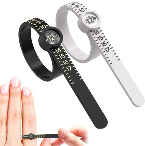 2 Piezas Medidores de Anillos, Herramienta de Medición del Tamaño de los Dedos con Lupa, Calibre Tamaños de Anillos de EU., Herramienta de Medición de Joyas para Hombres y Mujeres (Negro, Blanco)