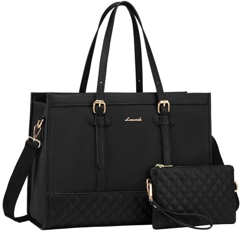 LOVEVOOK Laptoptasche 15,6 Zoll Handtasche Damen, Arbeitstasche Lehrertasche Aktentasche Mittelgroß, Shopper Handbags for Women, Schultasche Groß, Tote Bag Business Tasche für Büro Uni Arbeit, Schwarz