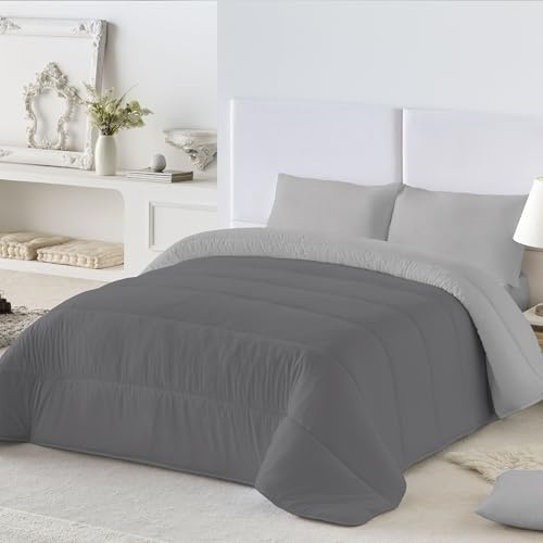 NATURALS - Edredón Nórdico 300 Gramos Liso Bicolor - Reversible - Microfibra Extrasuave - Acolchado Gran Confort y Transpirable - Gris/Gris Claro - Cama 180 (270x260 cm) - Fabricado en España
