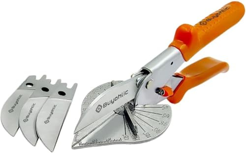 Buyohlic Multi-Angle Miter Shears with Adjustable 45°–135° Cutting Angle – Includes 3 Spare Blades – Ideal for Moulding and Trim