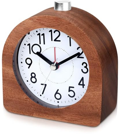BORDEAG Réveil Analogique en Bois, Réveil Analogique Silencieux, Reveil Bois Rétro, Réveil Analogique Horloge À Aiguilles Classique avec Fonction Snooze, pour Famille Et Bureau