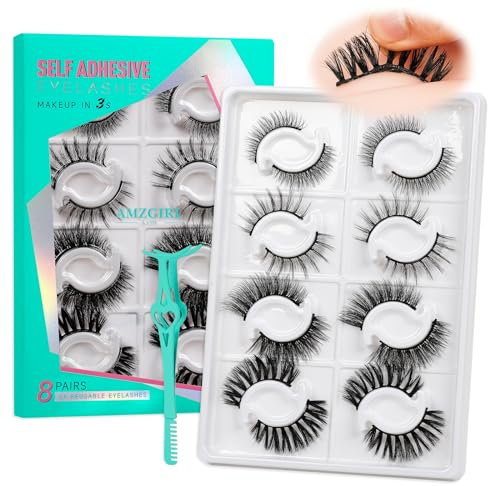 AMZGlRL - Ciglia autoadesive senza colla, 4 paia di ciglia autoadesive riutilizzabili, resistenti all'acqua con pinzette per estensione delle ciglia a casa di AMZGlRL (4 tipi D-Mix 8-17 mm)