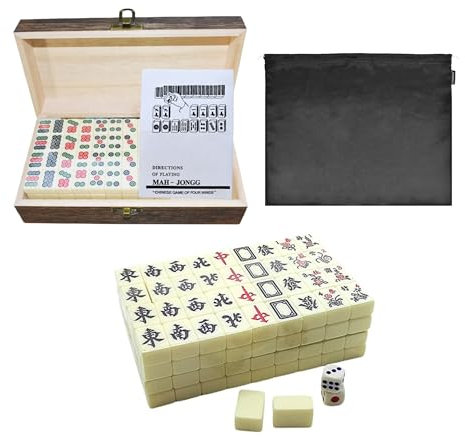 Mini Mahjong Set, Traditionelles Chinesisches Mah Jong für Reise, 144 Majong Spielsteine mit edler Holzschatulle, Reise Mahjong Spielset Beige, komplettes Majong-Spiel-Set für Versammlungen, Tischspie