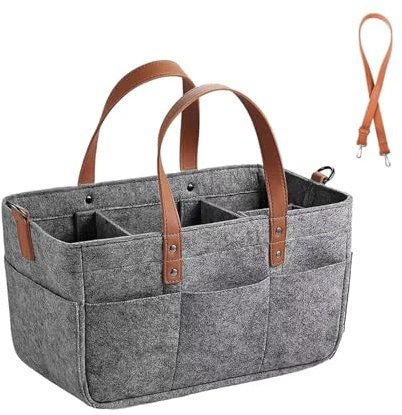 Filztasche Einkaufskorb, 16L Filztaschen Einkaufstasche mit Fächern, Filztasche Storage Faltbar, Robust Kaminholztasche für Outdoor Trips, Picknick, Einkaufen, Dunkelgrau, 38x23x18cm