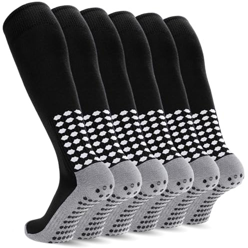 Regilt 3 Pairs Kids Youth Grip Soccer Socks, Non Slip Knee High Soccer Football Sport Socks for Boys Girls Age 8-17 (US, Alpha, Large, Regular, Regular, Black)