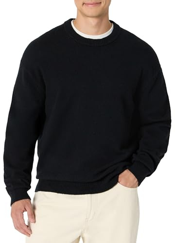 Amazon Essentials (La elección de Demi) Jersey de Mezcla de Algodón con Cuello Redondo Texturizado y Corte Holgado Hombre, Negro, XL