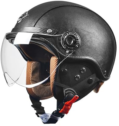 BDBLFLTZ Casco Motociclista retrò Stile Tedesco,omologato ECE, per Uomo e Donna, Vintage, con Occhiali, con Calotta Mezza Calotta,per ciclomotore,Chopper,Cruiser,Scooter D1