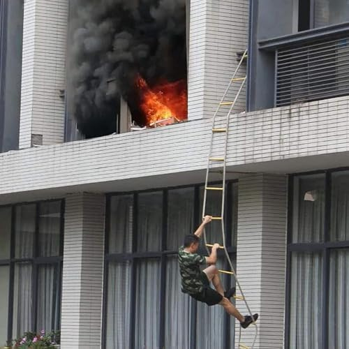 Scala antincendio - Scala di Emergenza in Corda di Nylon Antiscivolo ignifuga con moschettoni per Una Rapida Fuga, Ideale per la Sicurezza Domestica e Le emergenze antincendio