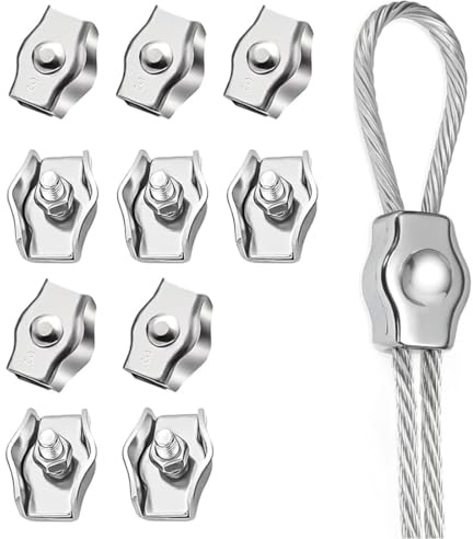 GNALIA Morsetti Per Cavo Acciaio 3Mm M2 Argento, 10 Pezzi In Acciaio Inox 304 Per Fissaggio Tende E Cavi Metallici
